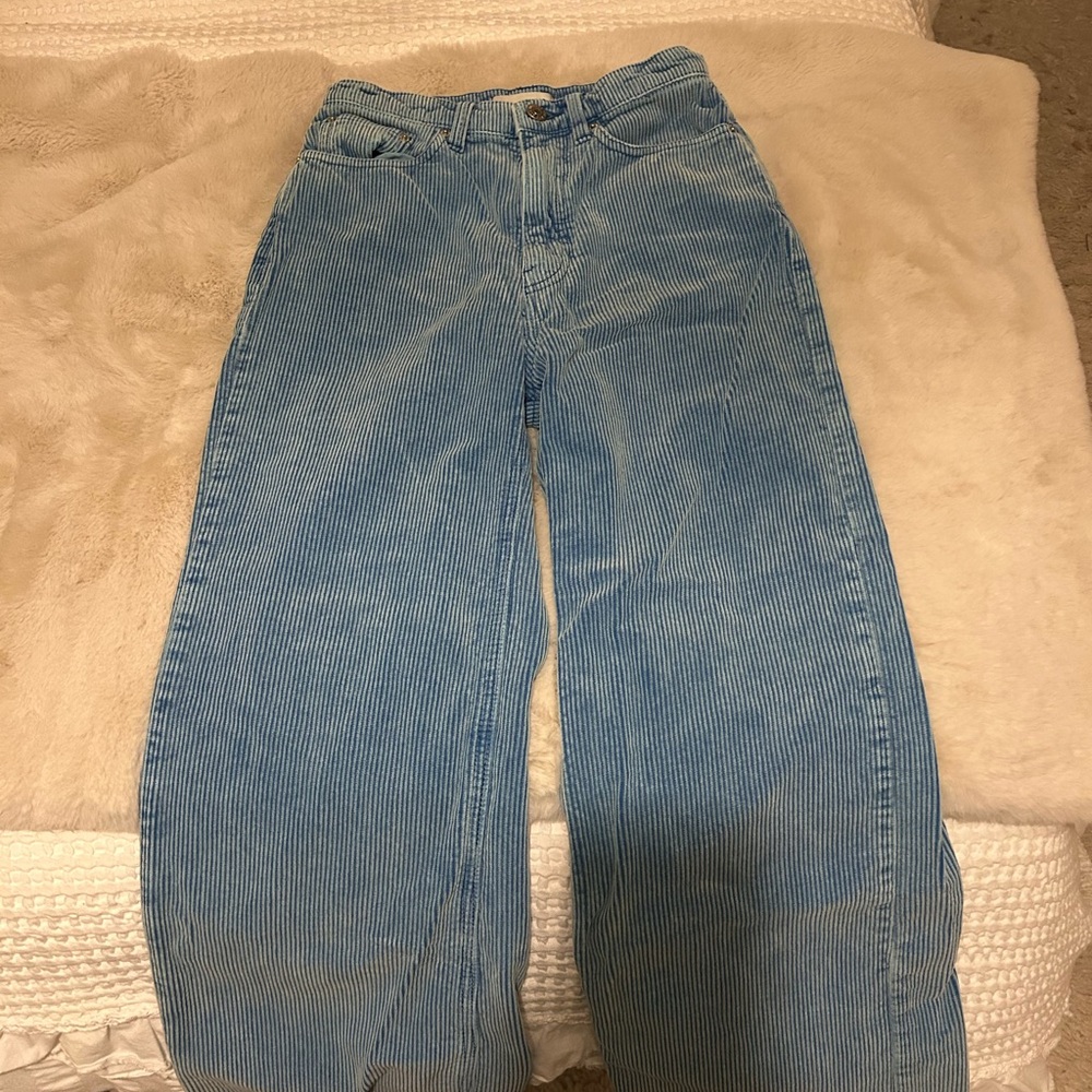 Blue corduroy wide-leg pants